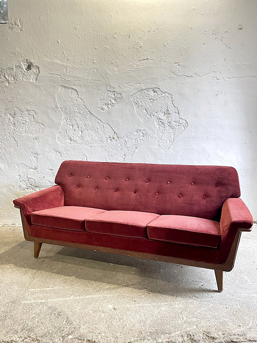 Mid-Century Modern Three-Seater Velvet Sofa Swedish 1950s–1960s
