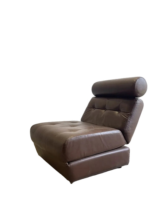 Vintage Yugoslav Design Convertible Leather Chair Bed, 1970s