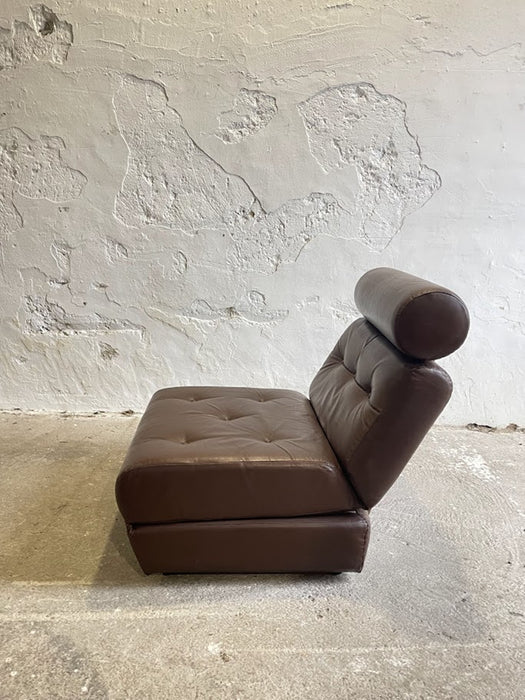 Vintage Yugoslav Design Convertible Leather Chair Bed, 1970s