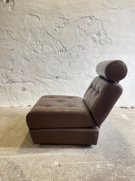 Vintage Yugoslav Design Convertible Leather Chair Bed, 1970s