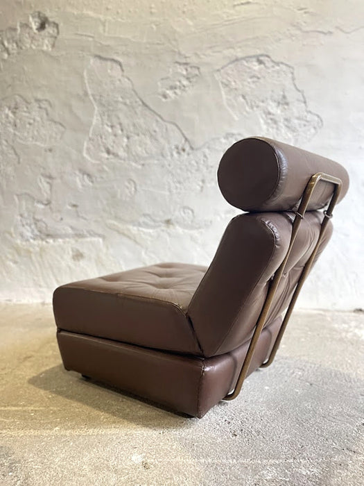Vintage Yugoslav Design Convertible Leather Chair Bed, 1970s