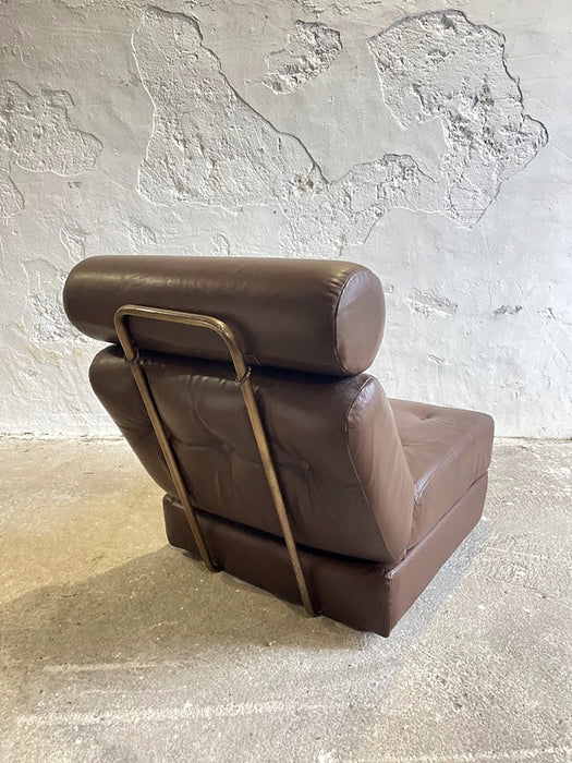 Vintage Yugoslav Design Convertible Leather Chair Bed, 1970s