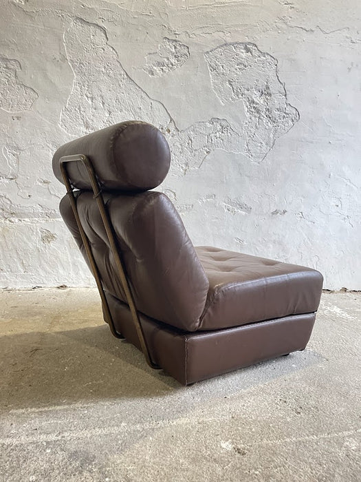 Vintage Yugoslav Design Convertible Leather Chair Bed, 1970s