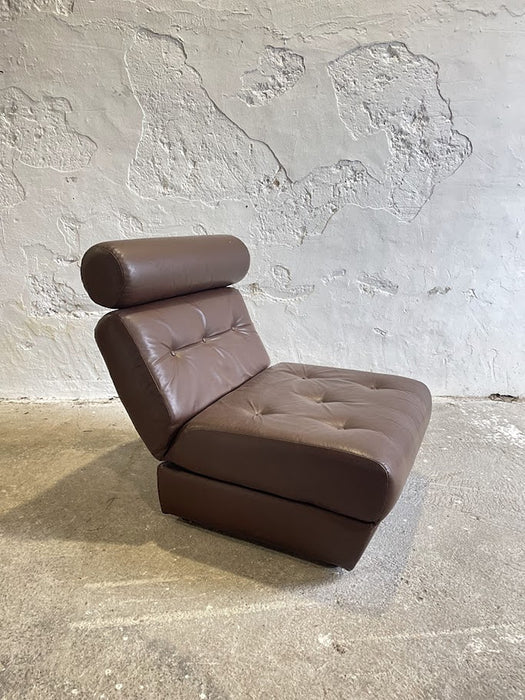 Vintage Yugoslav Design Convertible Leather Chair Bed, 1970s