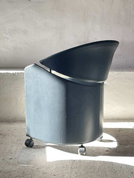 Italian Leather Armchair on Casters by Matteo Grassi