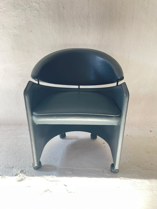 Italian Leather Armchair on Casters by Matteo Grassi