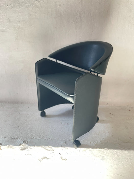 Italian Leather Armchair on Casters by Matteo Grassi