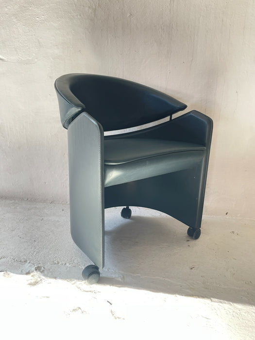 Italian Leather Armchair on Casters by Matteo Grassi