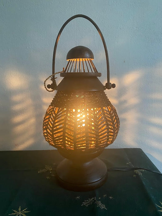 Vintage Rattan Table Lamp Circa 1980s