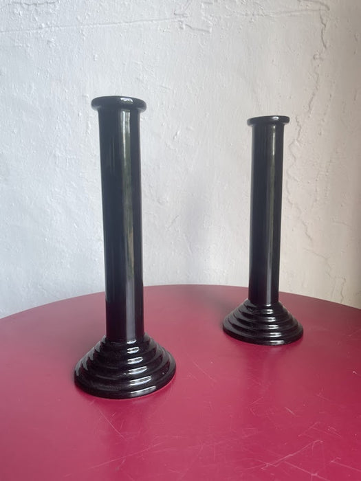 Pair of Postmodern Black Ceramic Candle Holders by Waechtersbach, 1980s
