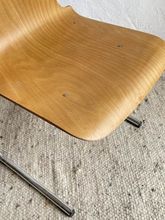 Mid-Century Stacking Chair Bentwood and Chrome France 1980s