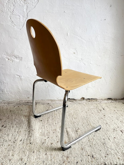Mid-Century Stacking Chair Bentwood and Chrome France 1980s
