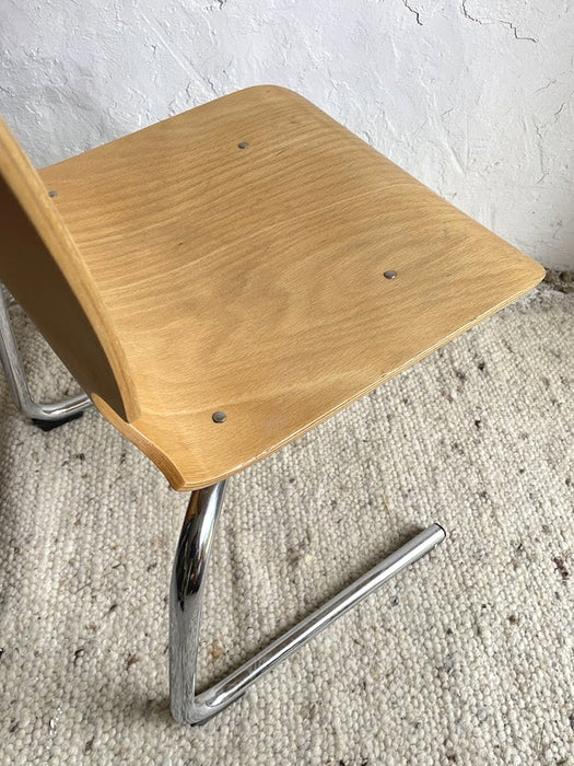 Mid-Century Stacking Chair Bentwood and Chrome France 1980s