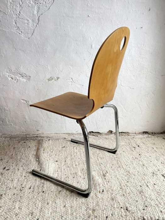 Mid-Century Stacking Chair Bentwood and Chrome France 1980s