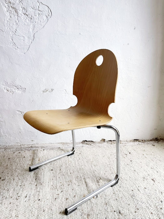 Mid-Century Stacking Chair Bentwood and Chrome France 1980s