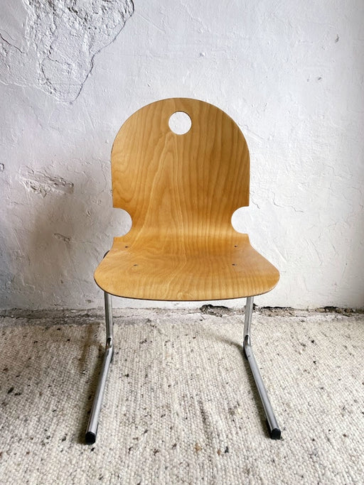 Mid-Century Stacking Chair Bentwood and Chrome France 1980s