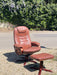 Scandinavian Brown Leather Recliner Lounge Chair with Ottoman, circa 1990