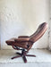 Scandinavian Brown Leather Recliner Lounge Chair with Ottoman, circa 1990