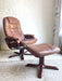 Scandinavian Brown Leather Recliner Lounge Chair with Ottoman, circa 1990