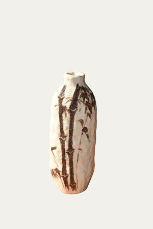 Japanese Studio Pottery Vase with Bamboo Decoration and Inscribed Wooden Box