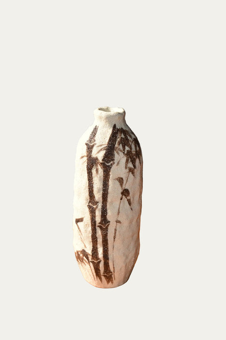 Japanese Studio Pottery Vase with Bamboo Decoration 
