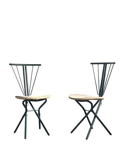 LaPalma Folding Chairs  Metal  Woven Cord Italy 1970s
