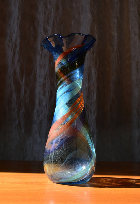 Large Free-Form Art Glass Vase by Gyula Budveszel, Hungary, 1990s
