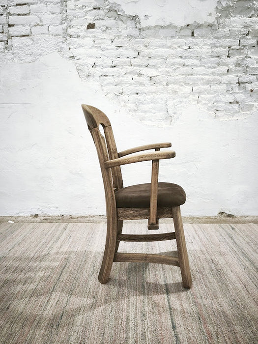 Dutch Brutalist Solid Oak Armchair with Reupholstered Leather Seat, 1970s