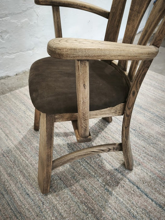 Dutch Brutalist Solid Oak Armchair with Reupholstered Leather Seat, 1970s