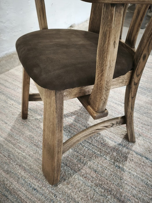 Dutch Brutalist Solid Oak Armchair with Reupholstered Leather Seat, 1970s