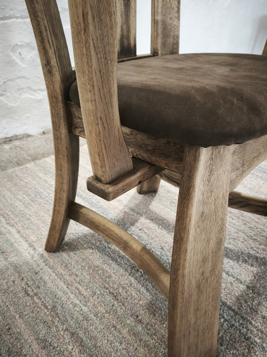 Dutch Brutalist Solid Oak Armchair with Reupholstered Leather Seat, 1970s