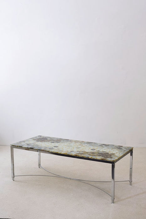 Metallic Resin Table with Embedded Stones from Sweden