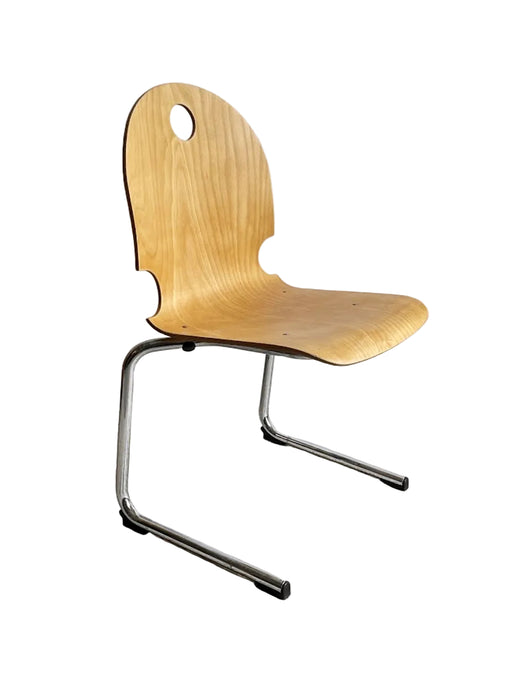 Mid-Century Stacking Chair Bentwood and Chrome France 1980s