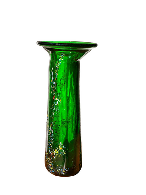 Vintage Modern Free-Form Green Art Glass Vase Budveszel Gyula Hungary 1990s