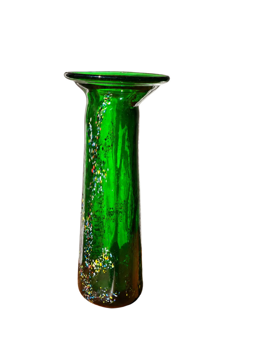 Vintage Modern Free-Form Green Art Glass Vase Budveszel Gyula Hungary 1990s