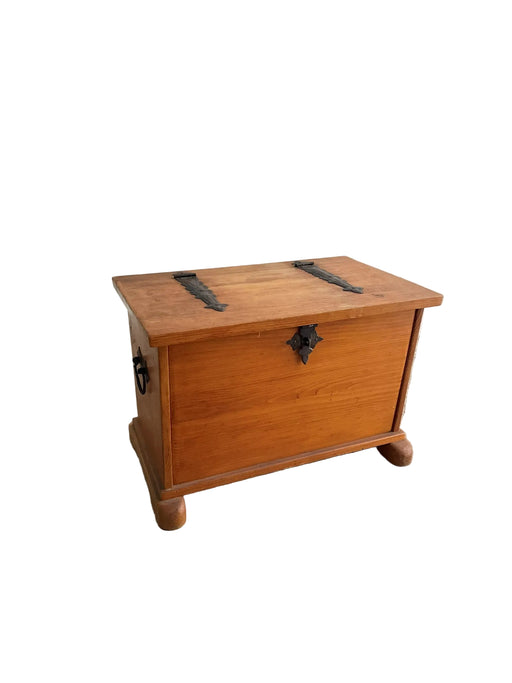 Swiss solid pine chest / holder with wrought iron fittings, Mid-20th Century