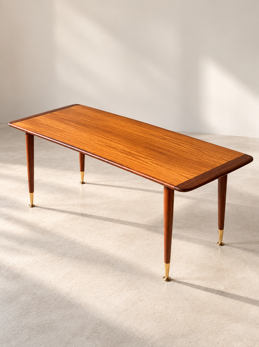 Mid-Century Modern Teak Coffee Table with Brass Feet, Sweden circa 1960