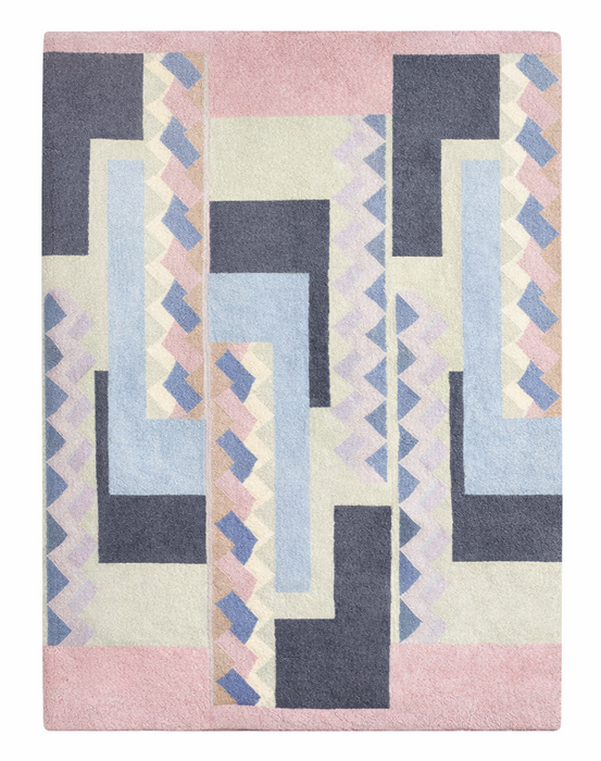 Tisca Geometric Pattern Hand-Tufted Wool Rug, Signed “ILES”, France, 1990s
