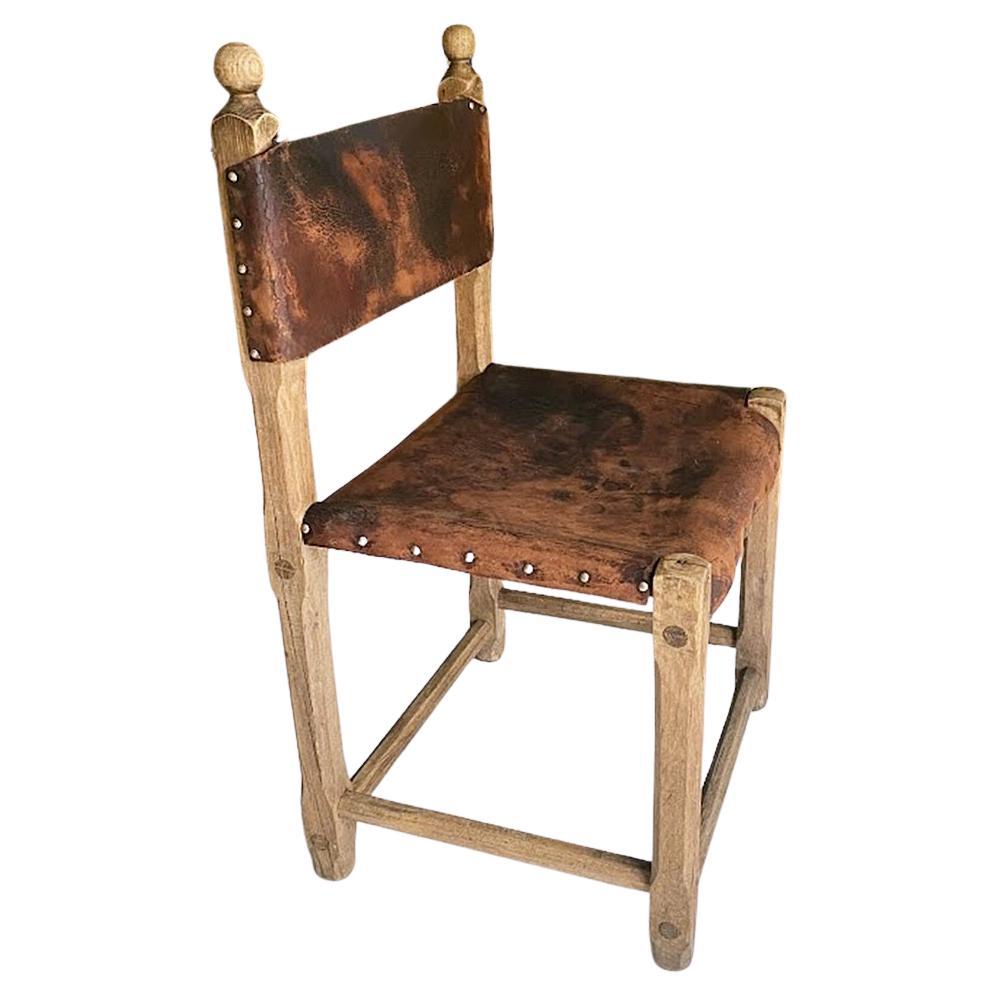 Unique Hungarian Artisanal Oak and Leather Chair
