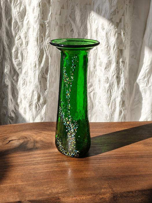Vintage Modern Free-Form Green Art Glass Vase Budveszel Gyula Hungary 1990s