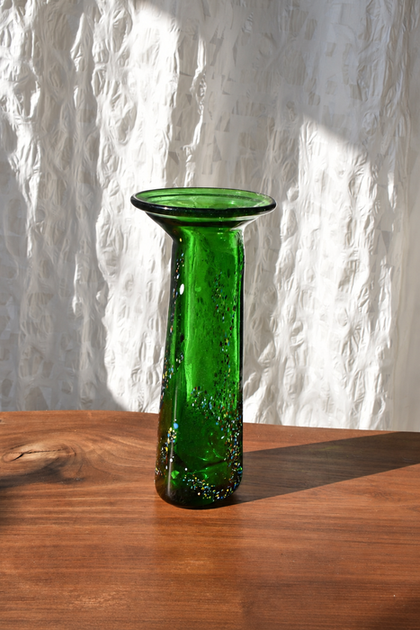 Vintage Modern Free-Form Green Art Glass Vase Budveszel Gyula Hungary 1990s