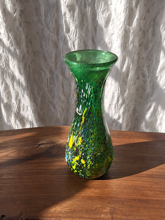 Vintage Modern Green Art Glass Vase Budveszel Gyula Hungary 1990s