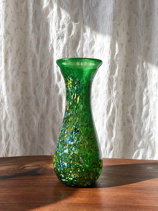Vintage Modern Green Art Glass Vase Budveszel Gyula Hungary 1990s