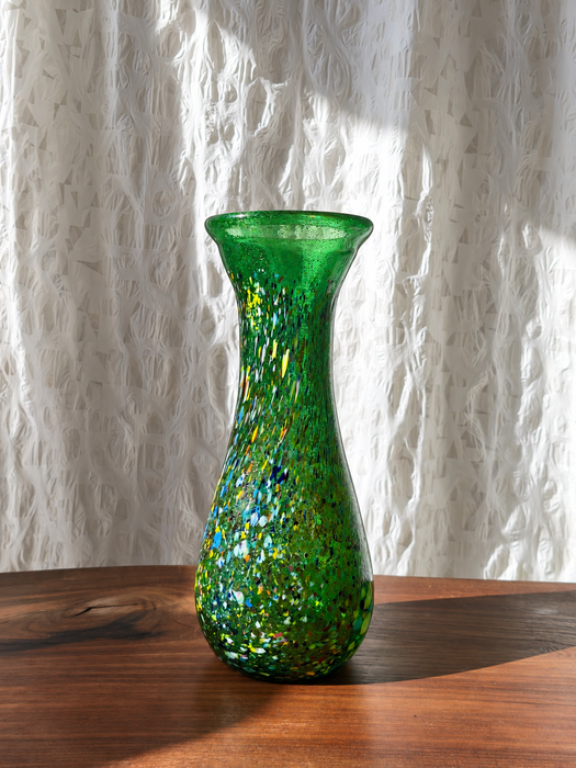 Vintage Modern Green Art Glass Vase Budveszel Gyula Hungary 1990s