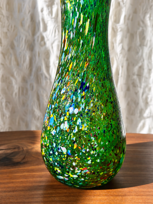 Vintage Modern Green Art Glass Vase Budveszel Gyula Hungary 1990s
