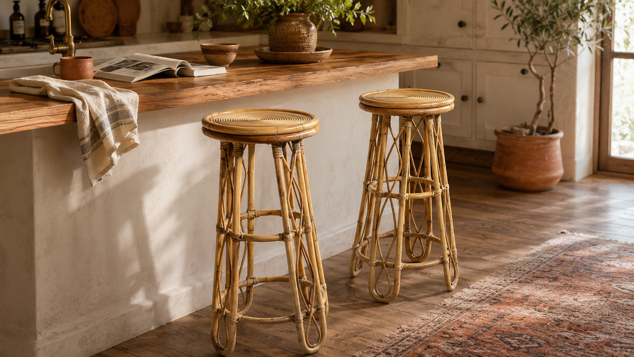 Vintage Sculptural Rattan Bar Stool, Japan, 1970s
