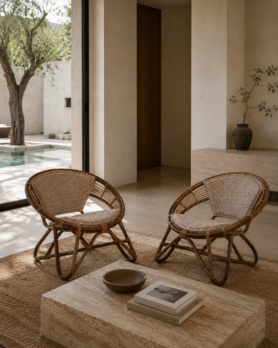 Rare Pair of Japanese Imaeda Rattan Lounge Chairs 1960s