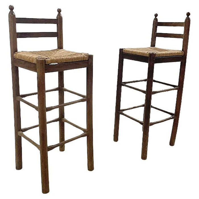 Pair of Rustic Ladder-Back Bar Stools Mediterranean Origin, Mid-20th Century