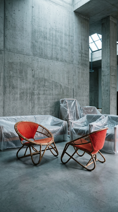 Rare Pair of Japanese Imaeda Rattan Lounge Chairs 1960s