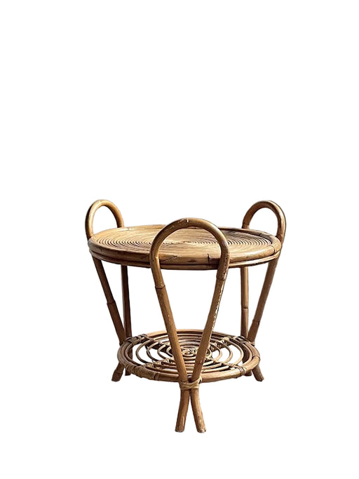 handcrafted rattan side table made in Japan 1970s 
